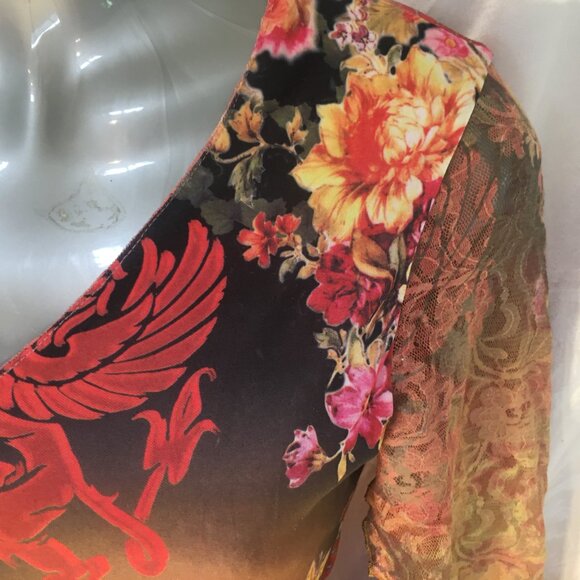 Women's Sz S Shirt Top 90s Lace Crop Reversible Floral Black Bohemian Y2K Fairy - Picture 5 of 16